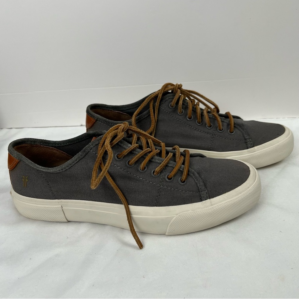 FRYE ' Ludlow' Mens Size 11.5 Comfort Shoes Gray Canvas w/ Leather Trim Sneakers
